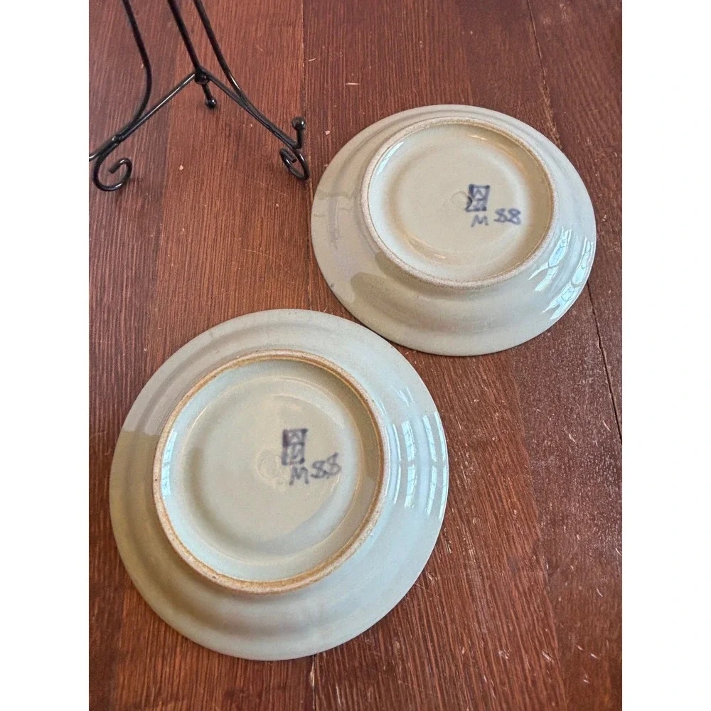 Iron Mountain Stoneware Marthas Flowers Saucers Set 2 Blue Floral 1988 Vintage‎